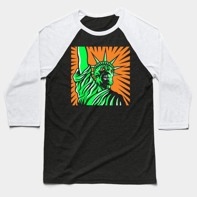 Martian Liberty neon colors orange/green Baseball T-Shirt by Uwantmytees